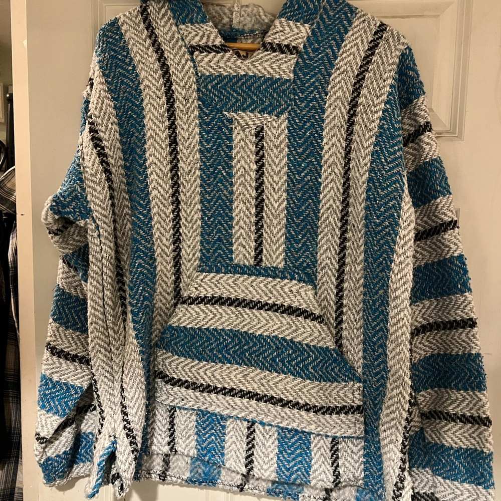 Stylish Teal and Black Patterned Baja Sweater